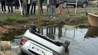 Bursa’da kontrolden çıkan otomobil Ulubat Gölü’ne uçtu. AFAD ekiplerinin gölden