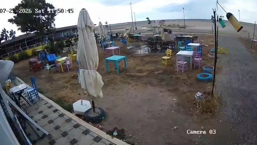 Fırtına sahili süpürdü, kafenin masaları yer değiştirdi Bursa’nın Karacabey ilçesinde yaşanan etkili fırtına, sahilde bulunan bir kafeyi