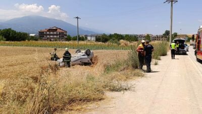 Bursa’nın İnegöl ilçesinde meydana gelen trafik kazasında takla atarak buğday