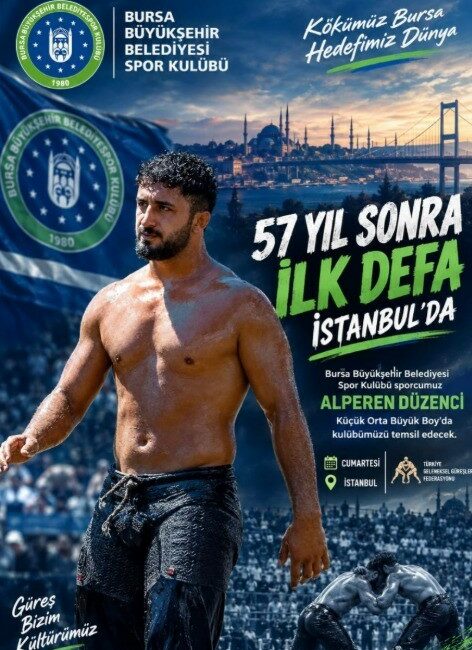 Büyükşehir güreşçisi tarihi er meydanında Bursa Büyükşehir Belediyespor güreşçisi Alperen Düzenci, yağlı güreşte 57 yıl
