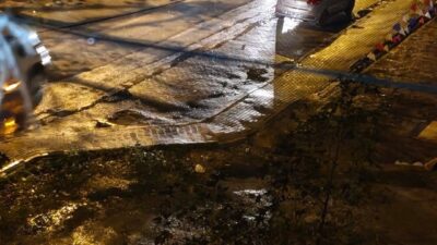 Bursa’da otomobil ile seyyar satıcının çarpıştığı kazada yola saçılan meyveler,